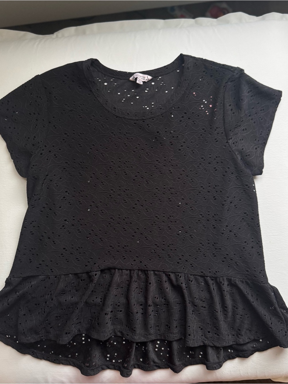 Nanette lepore Black Eyelet Ruffle Hem Top size small